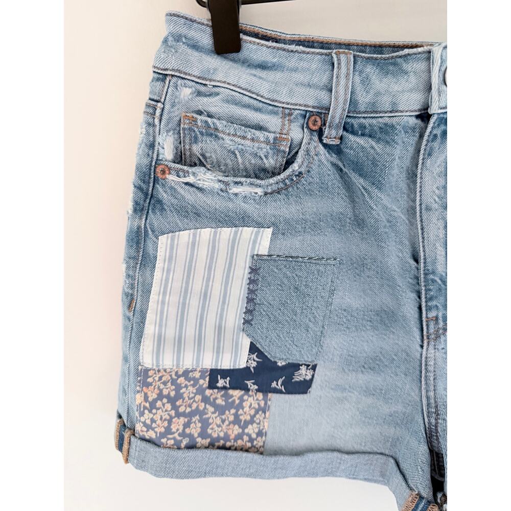 American Eagle patchwork light wash denim mom sho… - image 3